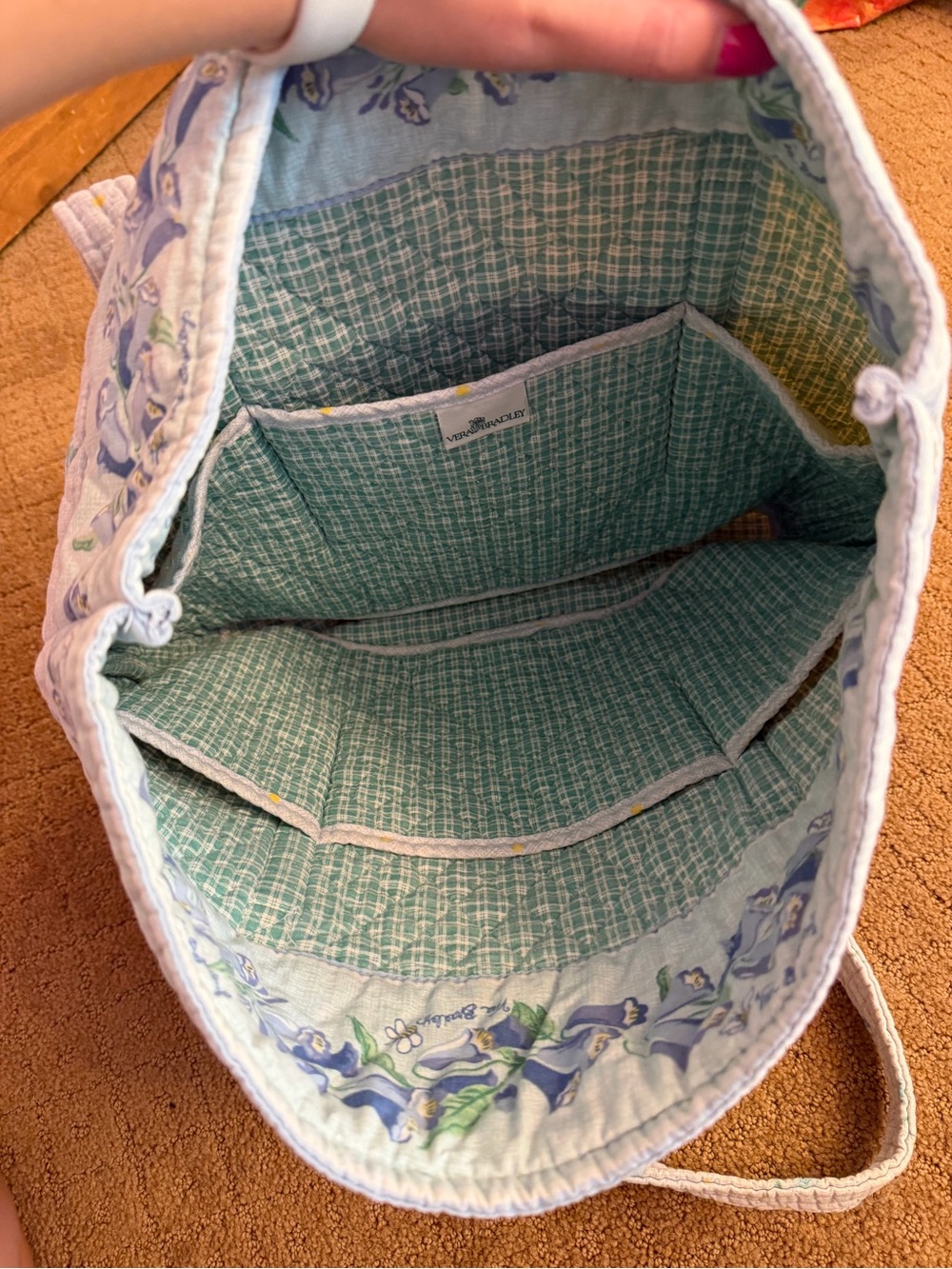 Vintage Vera Bradley Light Blue Floral Shoulder Tote Bag Retired Pattern Y2K - Picture 6 of 10